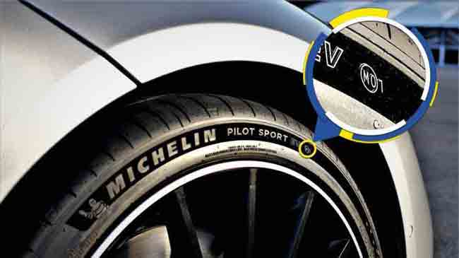 Collage of a woman driving a car with a tire on a gold car